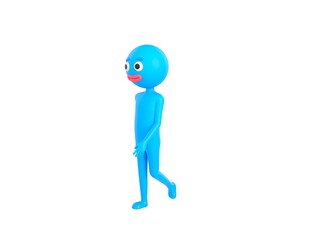 Blue Man character walking in 3d rendering.