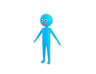 Blue Man character standing in T-Pose in 3d rendering.