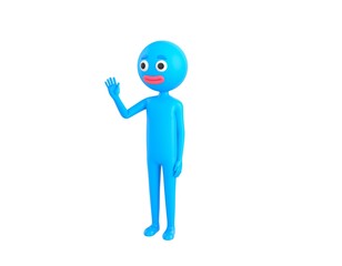 Blue Man character saying hi in 3d rendering.