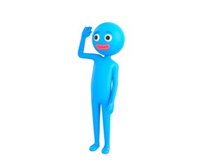 Blue Man character saluting in 3d rendering.