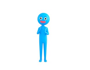 Blue Man character applauding in 3d rendering.