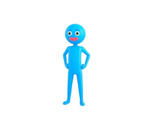 Blue Man character with hands on hip in 3d rendering.