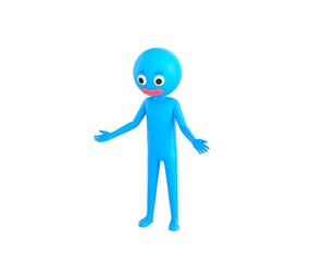 Blue Man character Unhappy sad disappointed in 3d rendering.