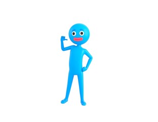 Blue Man character pointing to himself in 3d rendering.