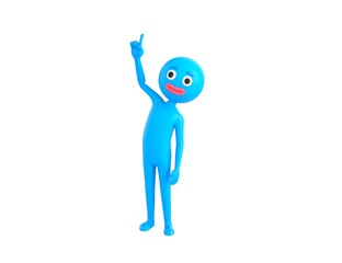 Blue Man character pointing up with his finger in 3d rendering.