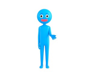 Blue Man character giving his hand in 3d rendering.