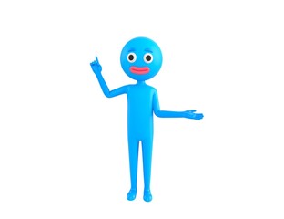 Blue Man character giving information in 3d rendering.