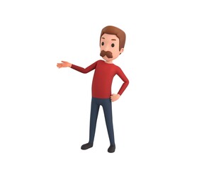 Man wearing Red Shirt character open hand palm in 3d rendering.
