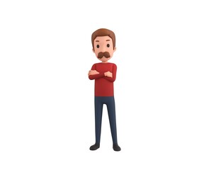 Man wearing Red Shirt character smiling with arms crossed in 3d rendering.