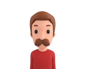 Man wearing Red Shirt character close up portrait in 3d rendering.