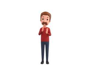 Man wearing Red Shirt character applauding in 3d rendering.