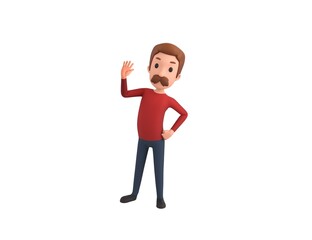 Man wearing Red Shirt character greeting in 3d rendering.