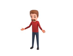 Man wearing Red Shirt character Unhappy sad disappointed in 3d rendering.