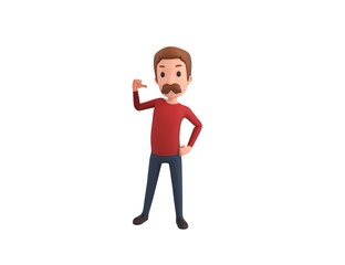 Man wearing Red Shirt character pointing to himself in 3d rendering.