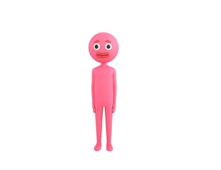 Pink Man character standing and looking to the front in 3d rendering.