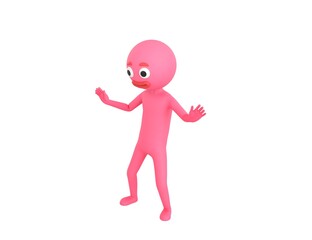 Pink Man character surprise and shocked in 3d rendering.
