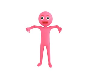 Pink Man character showing thumb down with two hands in 3d rendering.