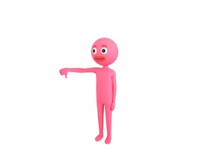 Pink Man character showing thumb down in 3d rendering.