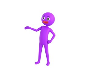 Purple Man character open hand palm in 3d rendering.