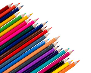 Isolate. Colored wooden pencils set close-up. Top view.