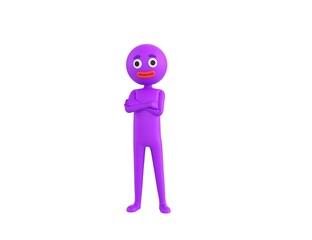 Purple Man character smiling with arms crossed in 3d rendering.
