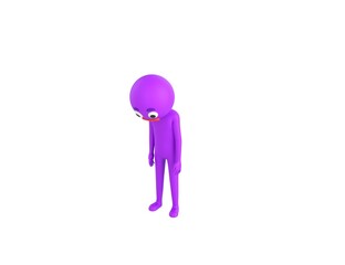 Purple Man character looking down in 3d rendering.