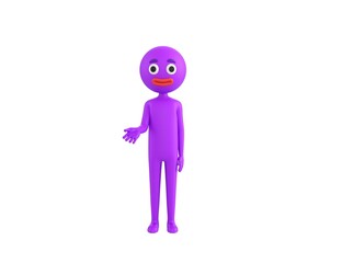 Purple Man character Giving a helping hand in 3d rendering.