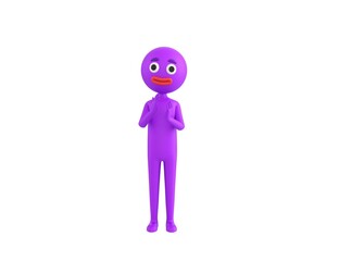 Purple Man character applauding in 3d rendering.