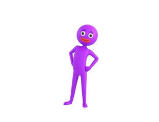 Purple Man character with hands on hip in 3d rendering.