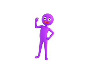 Purple Man character greeting in 3d rendering.