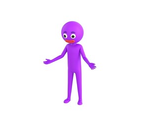 Purple Man character Unhappy sad disappointed in 3d rendering.