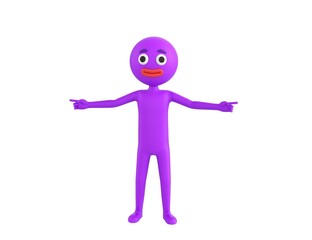 Purple Man character pointing finger two side in 3d rendering.