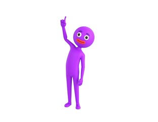 Purple Man character pointing up with his finger in 3d rendering.
