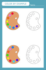 Coloring book of a  watercolor.  Educational creative games for preschool children
