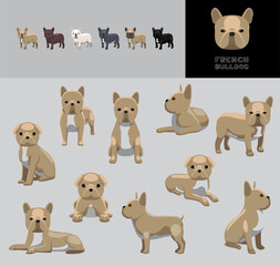 Dog French Bulldog Cartoon Vector Illustration Color Variation Set
