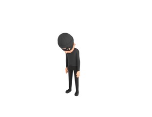 Robber character looking down in 3d rendering.