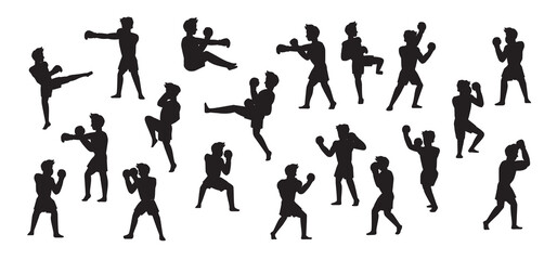 Boxing Silhouettes Poses Manga Cartoon Vector Illustration
 - obrazy, fototapety, plakaty