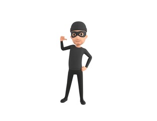 Robber character pointing to himself in 3d rendering.