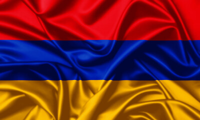 Fototapeta premium Armenia waving flag close up satin texture background