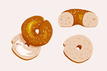Organic bagel vector illustration collection