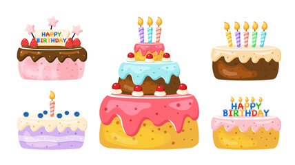 Birthday cake collection in vector illustration