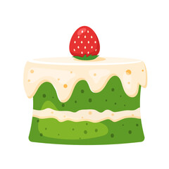 A matcha cake with strawberry