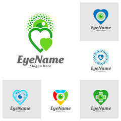 Set of Love Eye Logo Design Template. Eye Love logo concept vector. Creative Icon Symbol