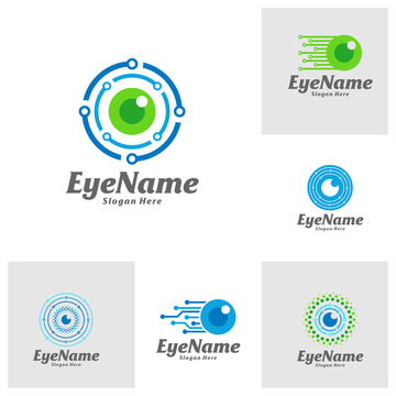 Set of Tech Eye Logo Design Template. Eye Tech logo concept vector. Creative Icon Symbol