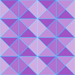 Seamless pattern of purple triangles with gradient and blue stroke for textile. Geometric abstract ornament of squares and triangles for textiles, covers, wrapping paper.