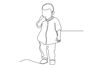 Single one line drawing adorable baby beating cancer disease. Childhood Cancer Awareness Month Concept. Continuous line draw design graphic vector illustration.