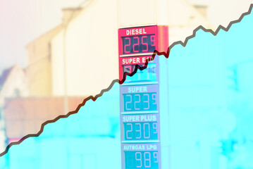 Tankstelle und steigende Preise für Kraftstoffe - obrazy, fototapety, plakaty