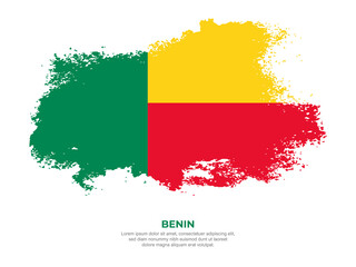 Vintage grunge style Benin flag with brush stroke effect vector illustration on solid background