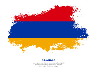 Vintage grunge style Armenia flag with brush stroke effect vector illustration on solid background