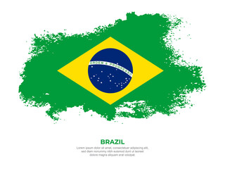 Vintage grunge style Brazil flag with brush stroke effect vector illustration on solid background
